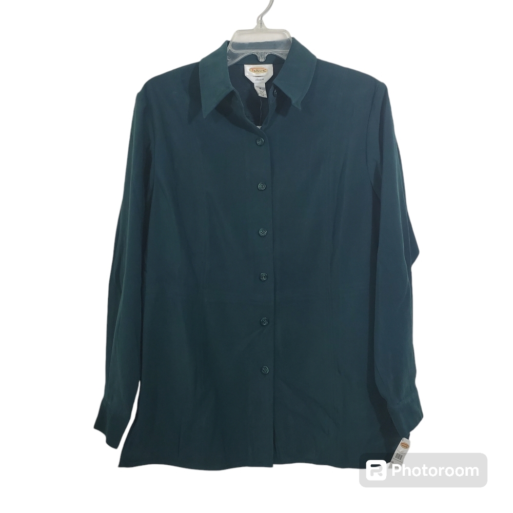 NWT Talbots Blouse Button Front Green Collared Faux Suede Quiet Western Small